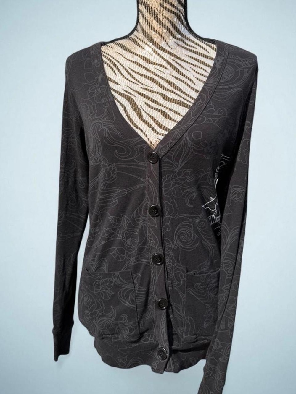 Y2K 2000’s Fox Racing Black/Dark Grey Long Sleeve Button Up with Pink Accents